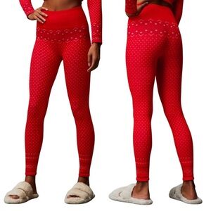 Fabletics Red Poinsettia Patterned High-Waisted Leggings
